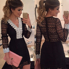 women floral lace elegant dress v neck long sleeve evening party dresses bodycon mini office dress vestidos black white J4U66