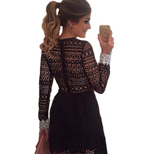 women floral lace elegant dress v neck long sleeve evening party dresses bodycon mini office dress vestidos black white J4U66