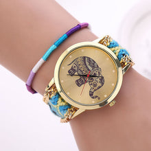 Women Girl Handmade Weaved Braided Elephant Bracelet Dial Quarzt Watch J4U66