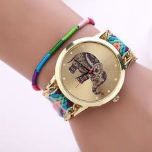 Women Girl Handmade Weaved Braided Elephant Bracelet Dial Quarzt Watch J4U66