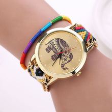 Women Girl Handmade Weaved Braided Elephant Bracelet Dial Quarzt Watch J4U66