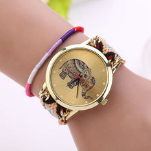 Women Girl Handmade Weaved Braided Elephant Bracelet Dial Quarzt Watch J4U66