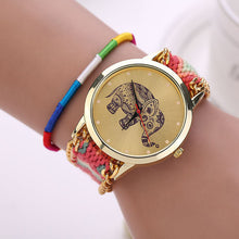 Women Girl Handmade Weaved Braided Elephant Bracelet Dial Quarzt Watch J4U66