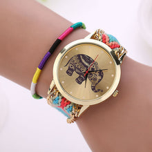 Women Girl Handmade Weaved Braided Elephant Bracelet Dial Quarzt Watch J4U66