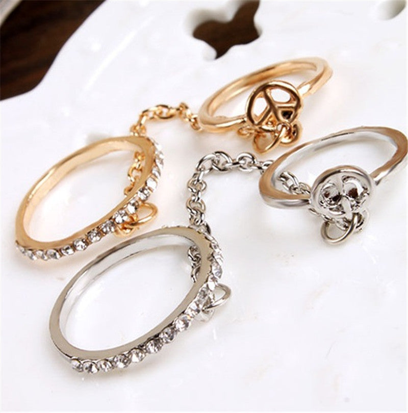 Women Girl's rhinestone peace chain link Middle finger rings jewelry gifts S Women Rings J4U66