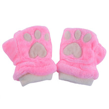 women girls fingerless warm fur fleece gloves cute mittens wrist glove J4U66