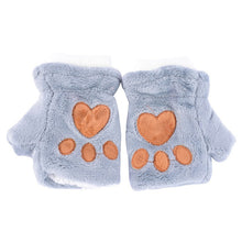 women girls fingerless warm fur fleece gloves cute mittens wrist glove J4U66