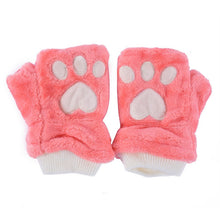 women girls fingerless warm fur fleece gloves cute mittens wrist glove J4U66