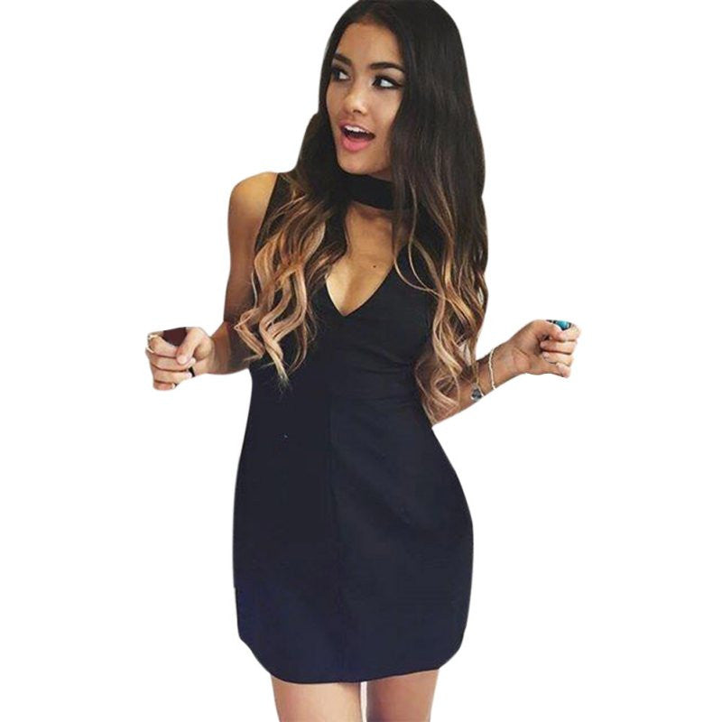 Women Girls Slim Dress Halter V Neck sleeveless office Party Bodycon Dresses J4U66