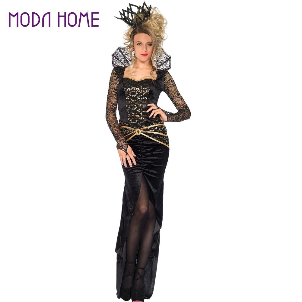 women halloween costumes sexy disfraces adultos role play evil queen dress stand neck slit front lace gem belt cosplay clothes J4U66
