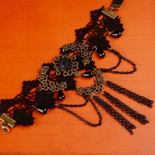 Women Handmade Black Rhinestone Drop Black Lace Arm Bracelet Gothic & Vintage Jewelry J4U66