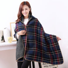 women hooded ponchos capes long shawl plaid print button elegant oversize loose pashmina aztec outwearcasacos femininos tippet J4U66