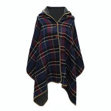 women hooded ponchos capes long shawl plaid print button elegant oversize loose pashmina aztec outwearcasacos femininos tippet J4U66