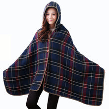 women hooded ponchos capes long shawl plaid print button elegant oversize loose pashmina aztec outwearcasacos femininos tippet J4U66