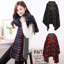 women hooded ponchos capes long shawl plaid print button elegant oversize loose pashmina aztec outwearcasacos femininos tippet J4U66