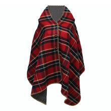 women hooded ponchos capes long shawl plaid print button elegant oversize loose pashmina aztec outwearcasacos femininos tippet J4U66