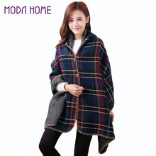 women hooded ponchos capes long shawl plaid print button elegant oversize loose pashmina aztec outwearcasacos femininos tippet J4U66
