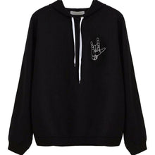 women hoodies sweatshirts hand print long sleeve casual all match solid leisure hooded hoodie loose tops plus size J4U66