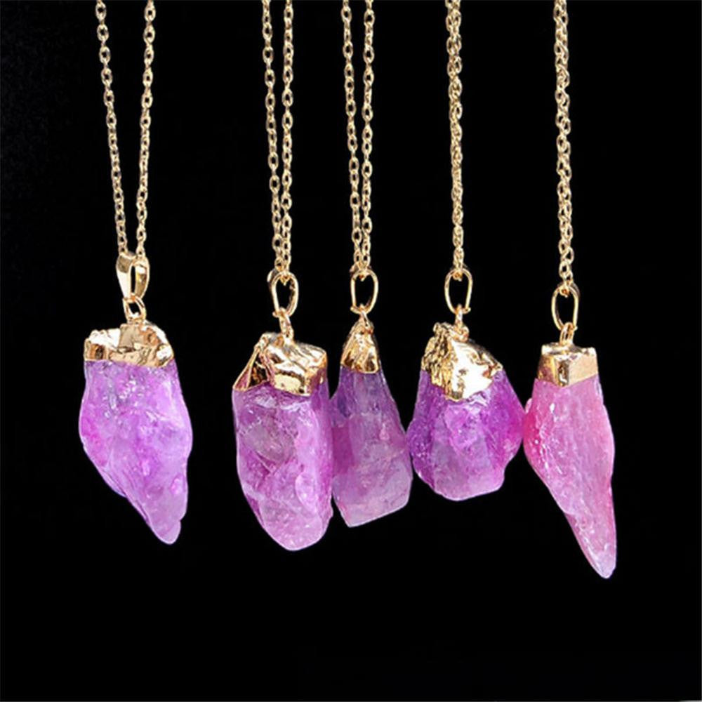 Women Jewelry Party Irregular Natural Crystal Quartz Stone Pendant Necklace J4U66