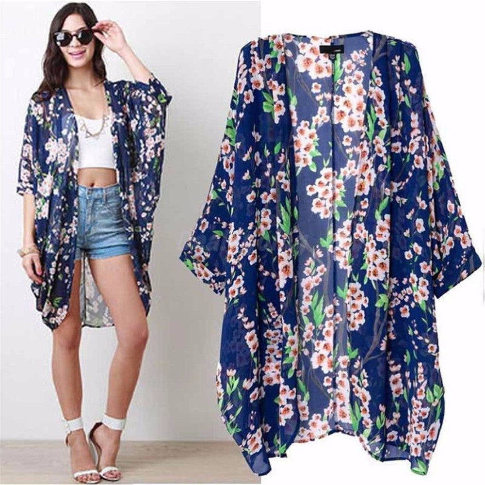 Women Kimono Boho Cardigan Ladies Shirt Floral Print Blouse Loose Shawl J4U66