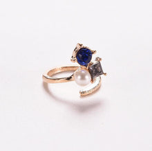 Women Knuckle Rings 4pc Blue Crystal Black Cat Created Pearls Zircon Nail Rings J4U66