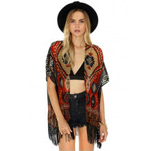 Women Lace Geometry Printed Tassel Chiffon Shawl Kimono Cardigan Tops Women Blouse Shirt Batwing Sleeve Blusas Femininas J4U66