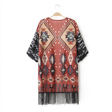 Women Lace Geometry Printed Tassel Chiffon Shawl Kimono Cardigan Tops Women Blouse Shirt Batwing Sleeve Blusas Femininas J4U66