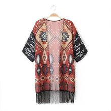 Women Lace Geometry Printed Tassel Chiffon Shawl Kimono Cardigan Tops Women Blouse Shirt Batwing Sleeve Blusas Femininas J4U66