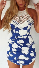 Women Lace Halter Bodycon Mini Dress Back Cross Off- Shoulder Party Floral Dresses Beachwear Freeshiping J4U66