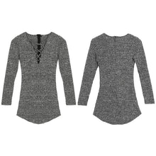 Lace Up Bodycon Package Hip Knitted Dress V Neck Long Sleeve Sweater A-Line XL Dress J4U66