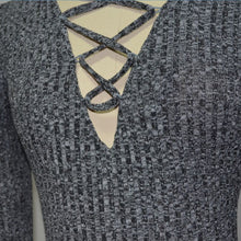 women lace up bodycon package hip knitted dress v neck long sleeve sweater a line dress J4U66