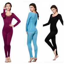 Women Lace V Neck Thermal Underwear Set Top and Pants Long Johns Sets Pajamas Sleepwear J4U66