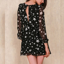 Women Ladies Deep V-Neck Party Short Mini Dress Casual Star Printed Chiffon Dresses J4U66