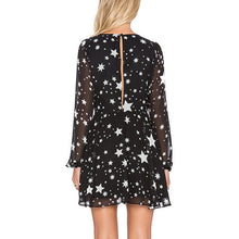 Women Ladies Deep V-Neck Party Short Mini Dress Casual Star Printed Chiffon Dresses J4U66