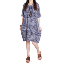 Women Ladies Half Sleeve Floral Casual Dress Cotton Linen Loose Dress M-XXL J4U66