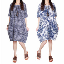 Women Ladies Half Sleeve Floral Casual Dress Cotton Linen Loose Dress M-XXL J4U66