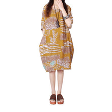 Women Ladies Half Sleeve Floral Casual Dress Cotton Linen Loose Dress M-XXL J4U66
