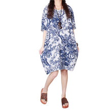 Women Ladies Half Sleeve Floral Casual Dress Cotton Linen Loose Dress M-XXL J4U66