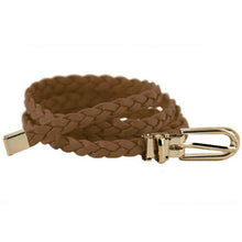 Women Ladies Weaved Braid PU Leather Skinny Narrow Waistband Waist Belt 1cm Wide J4U66