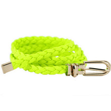 Women Ladies Weaved Braid PU Leather Skinny Narrow Waistband Waist Belt 1cm Wide J4U66