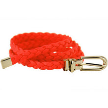 Women Ladies Weaved Braid PU Leather Skinny Narrow Waistband Waist Belt 1cm Wide J4U66