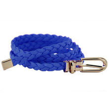 Women Ladies Weaved Braid PU Leather Skinny Narrow Waistband Waist Belt 1cm Wide J4U66