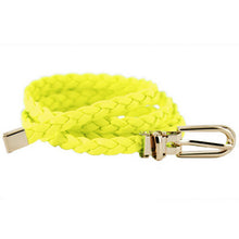 Women Ladies Weaved Braid PU Leather Skinny Narrow Waistband Waist Belt 1cm Wide J4U66