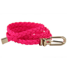 Women Ladies Weaved Braid PU Leather Skinny Narrow Waistband Waist Belt 1cm Wide J4U66