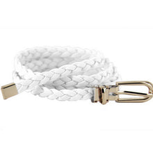 Women Ladies Weaved Braid PU Leather Skinny Narrow Waistband Waist Belt 1cm Wide J4U66