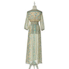 Women Lady  Long Sleeve Beach Boho V Neck Floral Split Long Maxi Sundress Dress J4U66