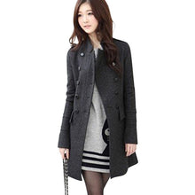 Women Lapel Windbreaker Double Breasted Long Parka Woolen Coat Trench Outwear Work Jacket  J4U66