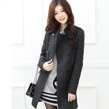 Women Lapel Windbreaker Double Breasted Long Parka Woolen Coat Trench Outwear Work Jacket  J4U66