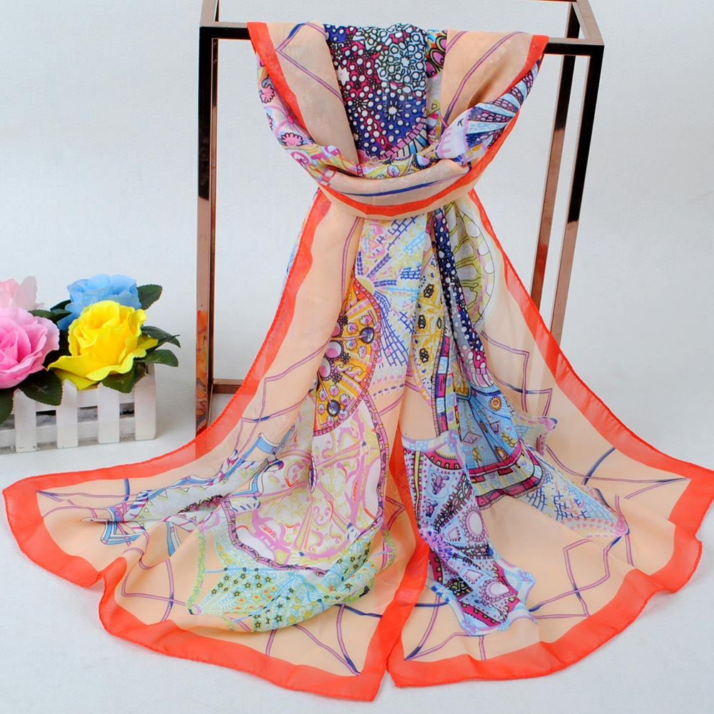 women long bohemian chiffon scarf lady floral beach shawl wraps cute bufandas pashmina elegant thin voile scarves J4U66