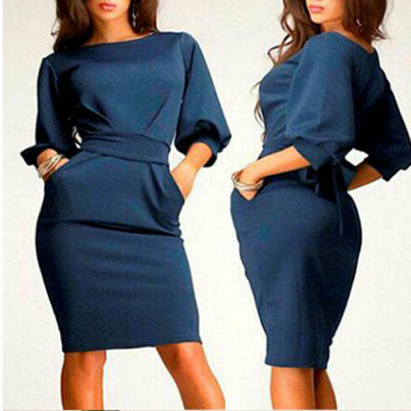 Women Long Sleeve Bodycon Dress Clubwear Formal Evening OL Mini Dresses  J4U66
